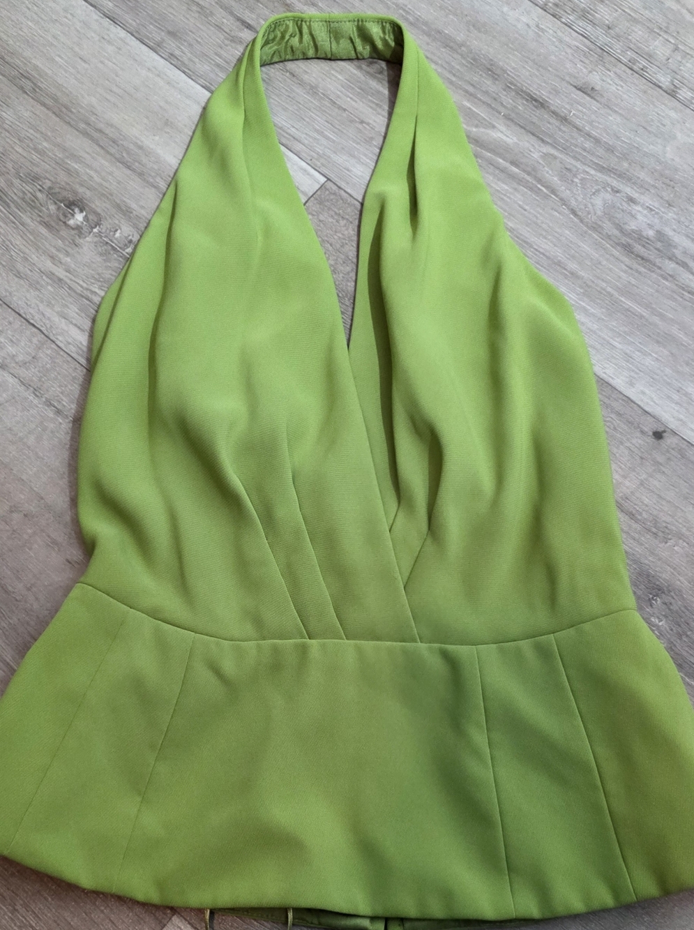 Carmen Marc Valvo Lime Green Halter Peplum Top